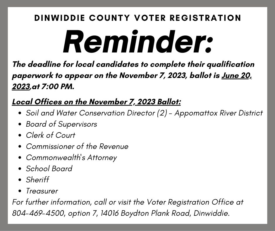 dinwiddie county voter registration